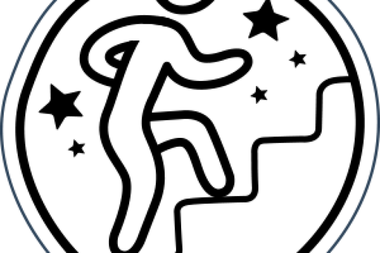 Person walking up stairs logo