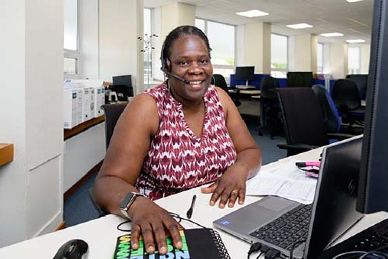 Lorraine at desk